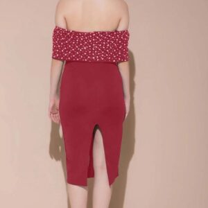 The Sangria Sunset – Red Off-Shoulder Pencil Dress