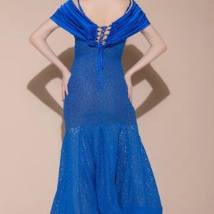 The Azure Mermaid – Blue Lace Knit Maxi Dress