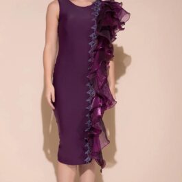 The Royal Plumage – Purple Ruffled Sheath Dress