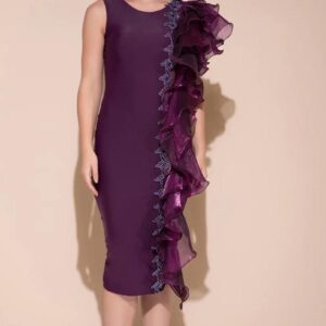The Royal Plumage – Purple Ruffled Sheath Dress