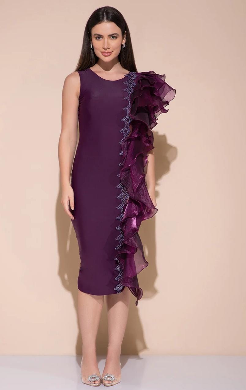 The Royal Plumage - Purple Ruffled Sheath Dress