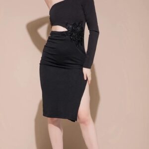 The Midnight Bloom – Black One-Shoulder Cutout Dress