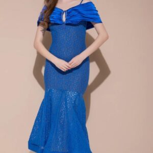 The Azure Mermaid – Blue Lace Knit Maxi Dress
